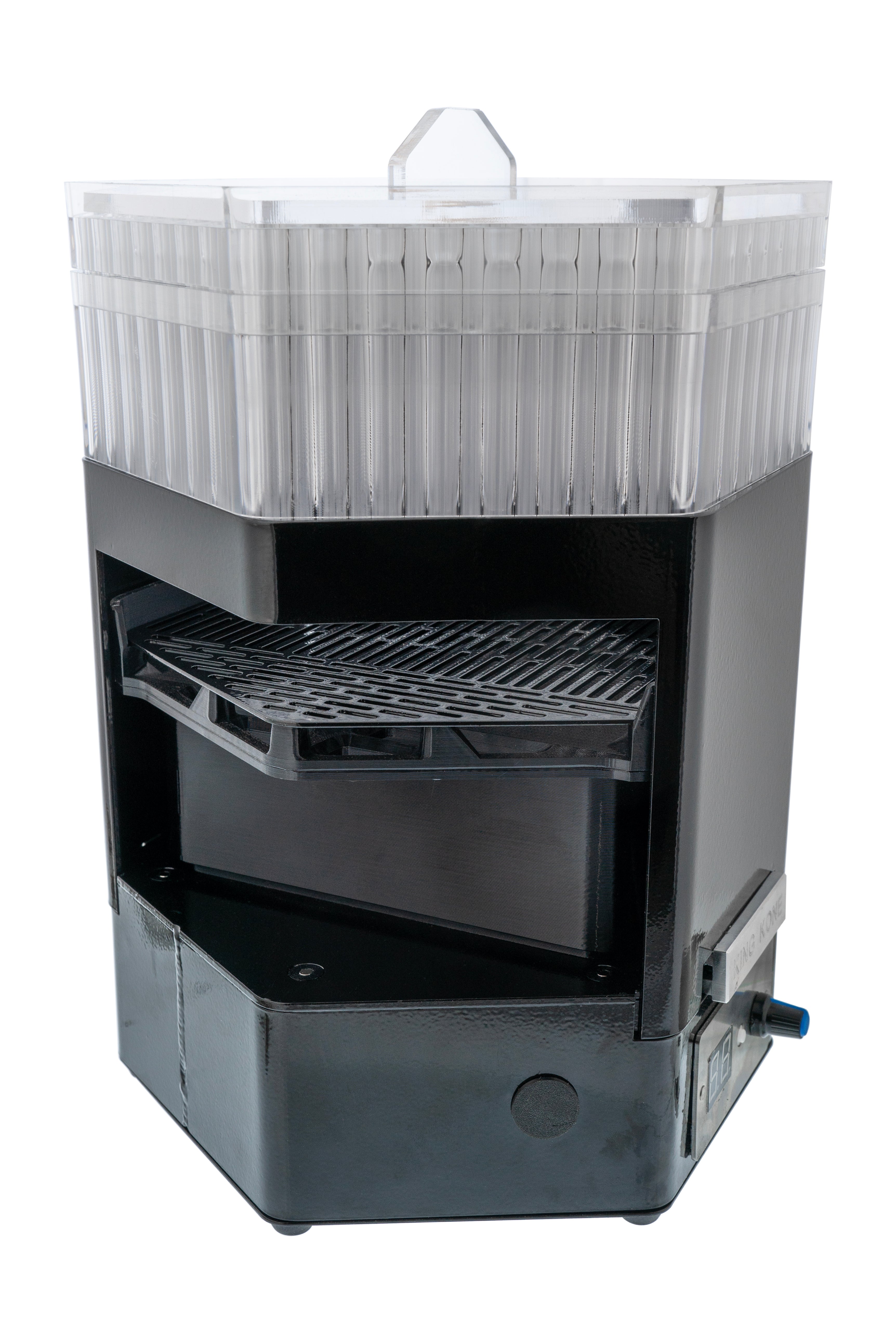 Side view of the King Kone V2 commercial pre-roll filling machine on a dark background