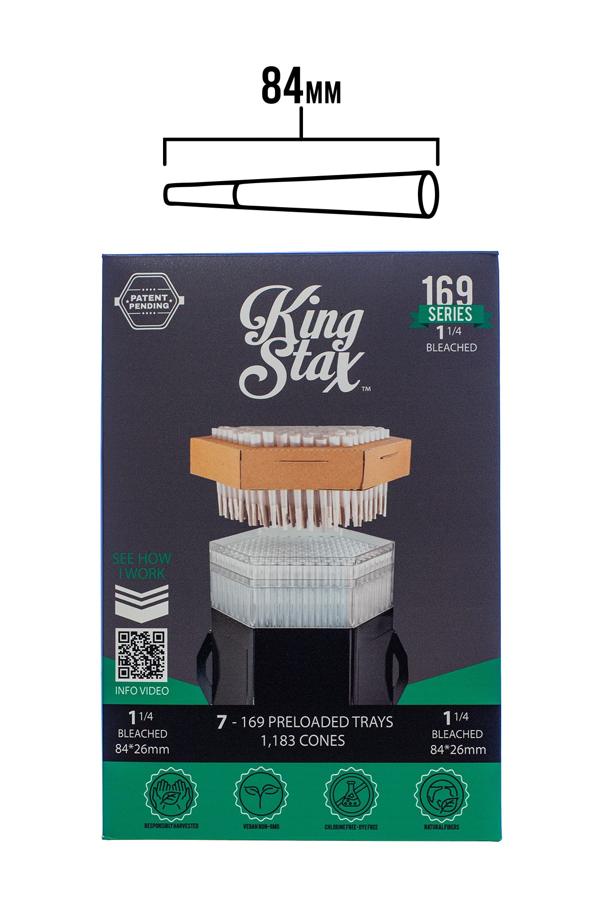 King Stax 169 Series – 84MM Cones (Bleached) – 1,183 Cones/box