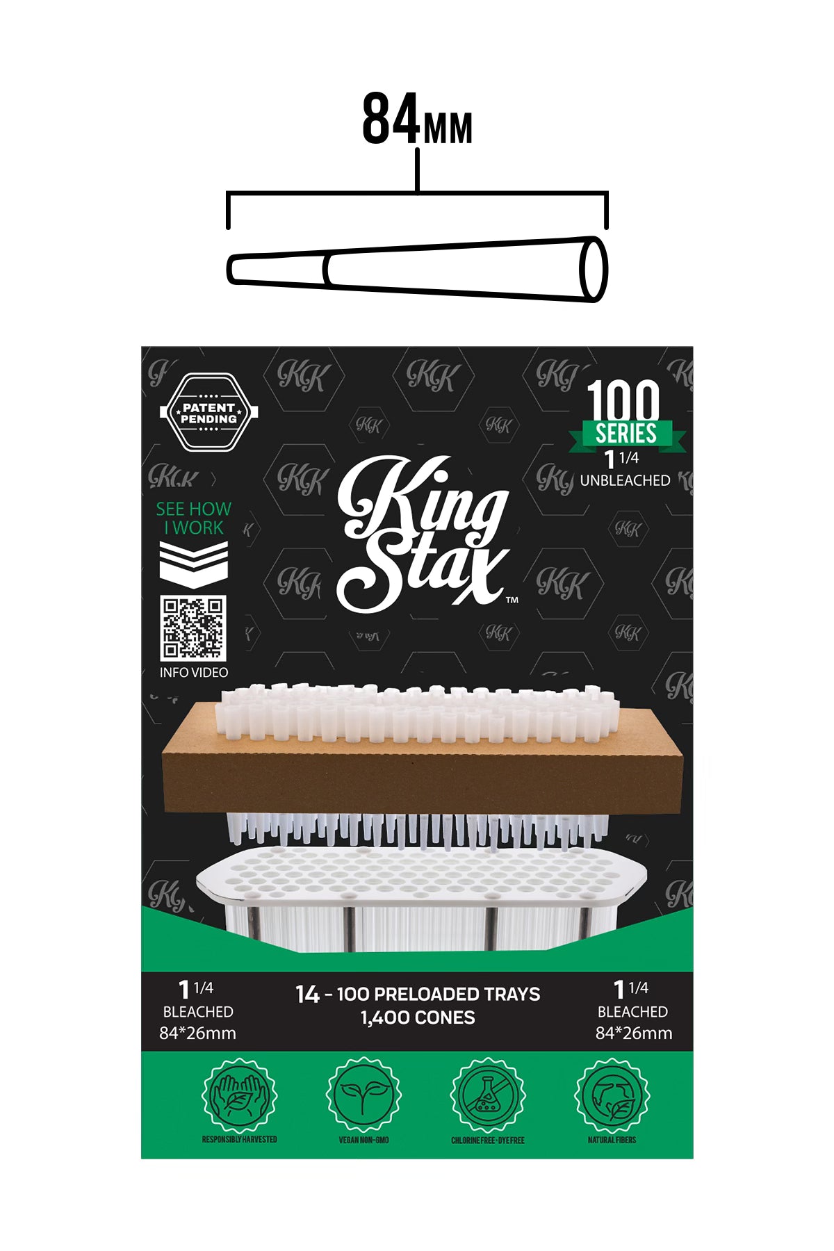 King Stax 100 Series – 84MM Cones (Unbleached) – 1,400 Cones/box