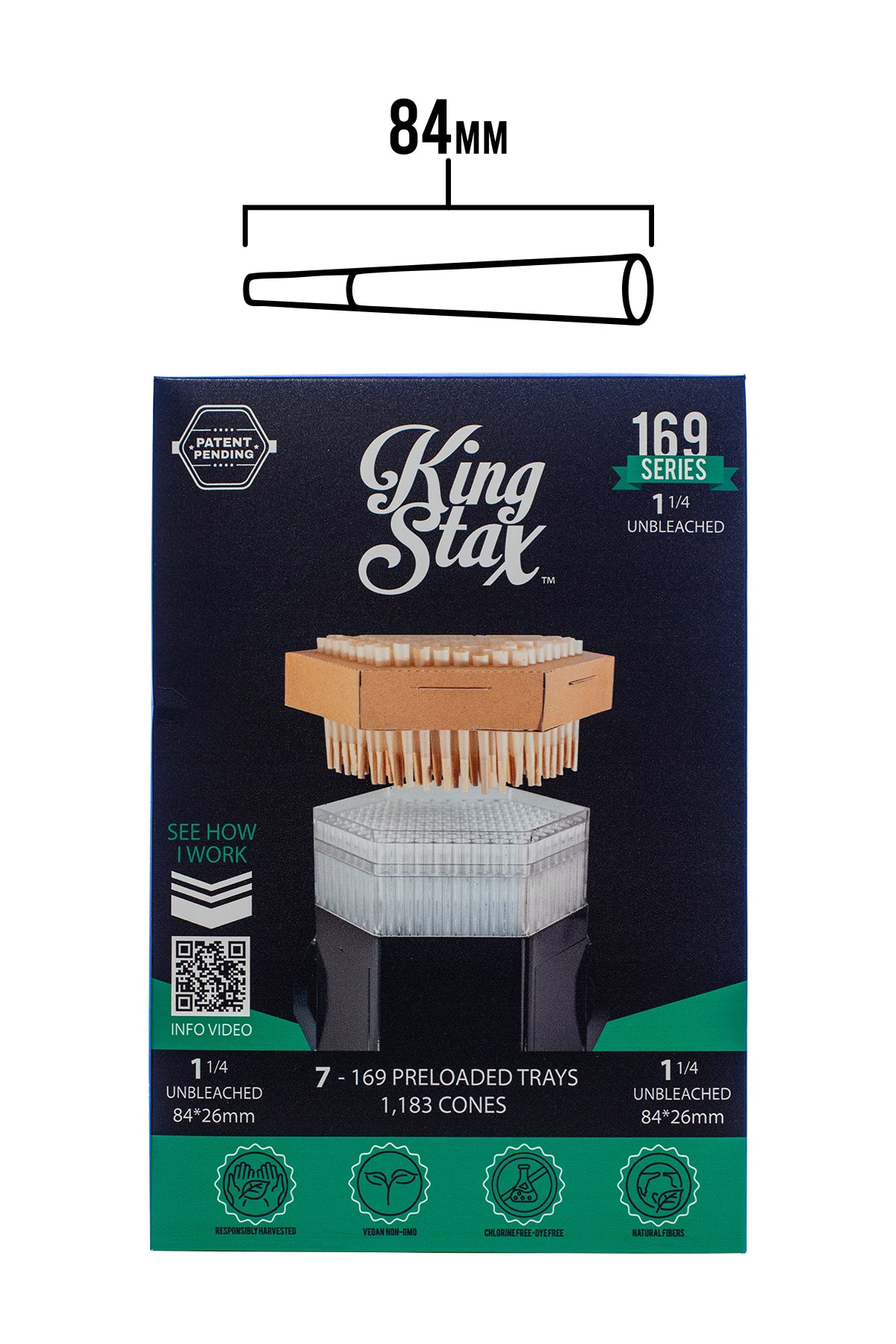 King Stax 169 Series – 84MM Cones (Unbleached) – 1,183 Cones/box