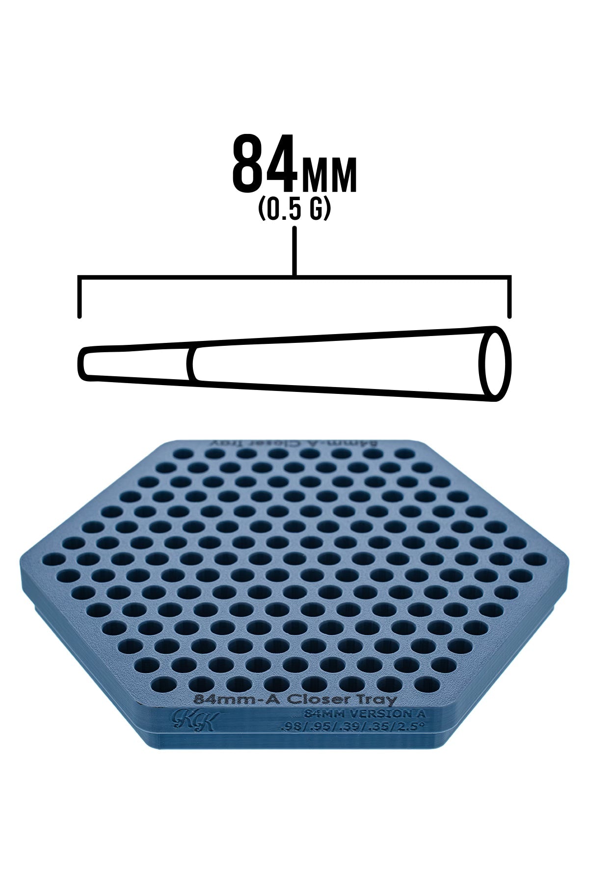 84mm cone size reference chart for the King Kone Dutch Crown Closer receiving tray