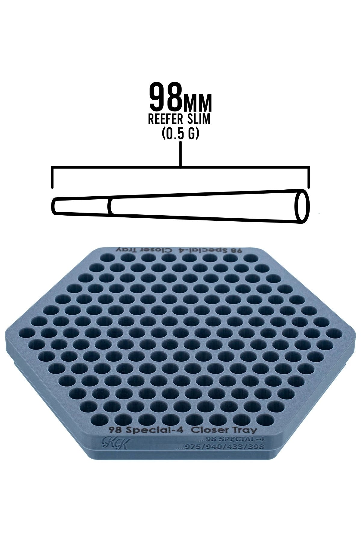 98mm cone size reference chart for the King Kone Dutch Crown Closer receiving tray