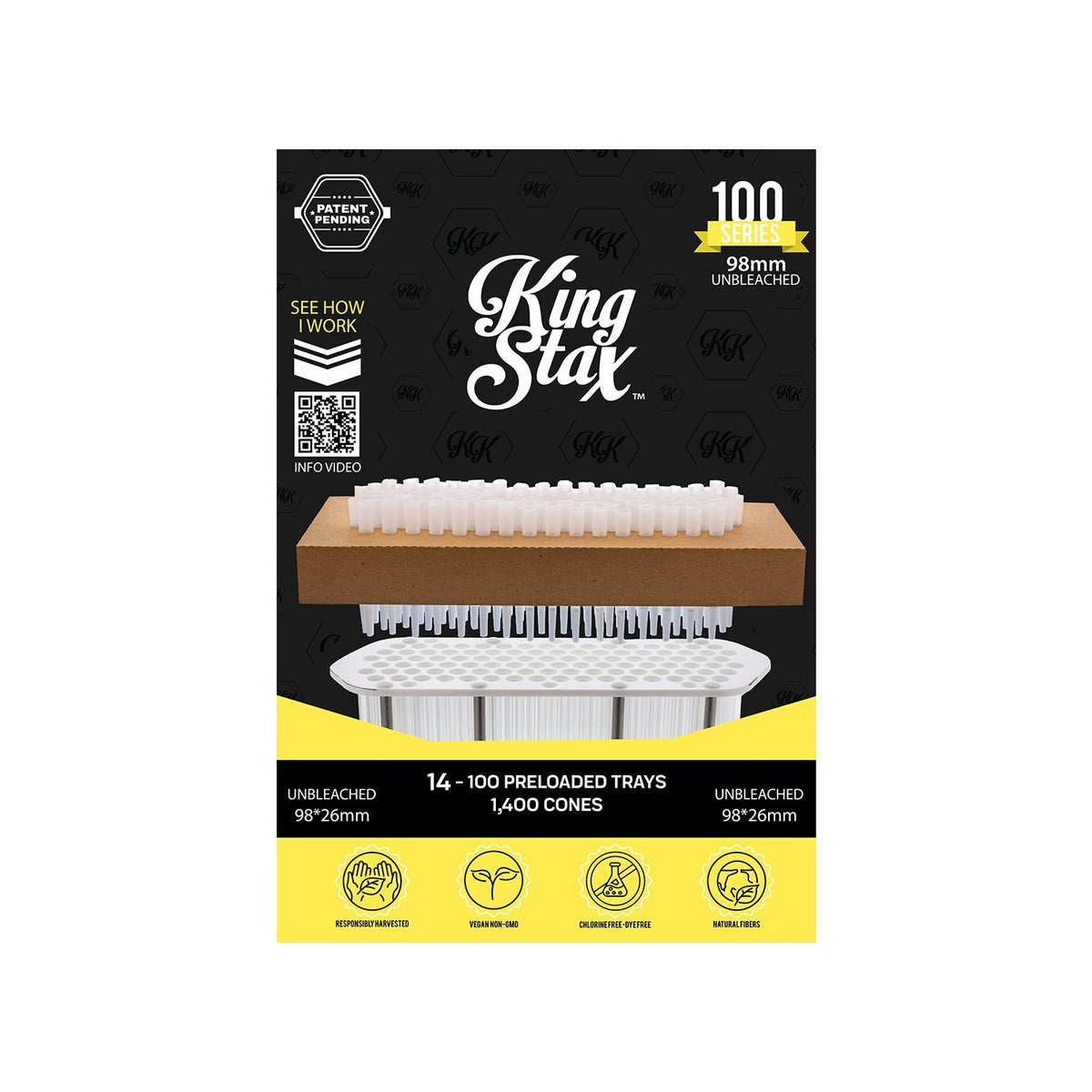 King Stax 100 Series 98mm Unbleached Cones 1,400 Pre-Loaded Cones