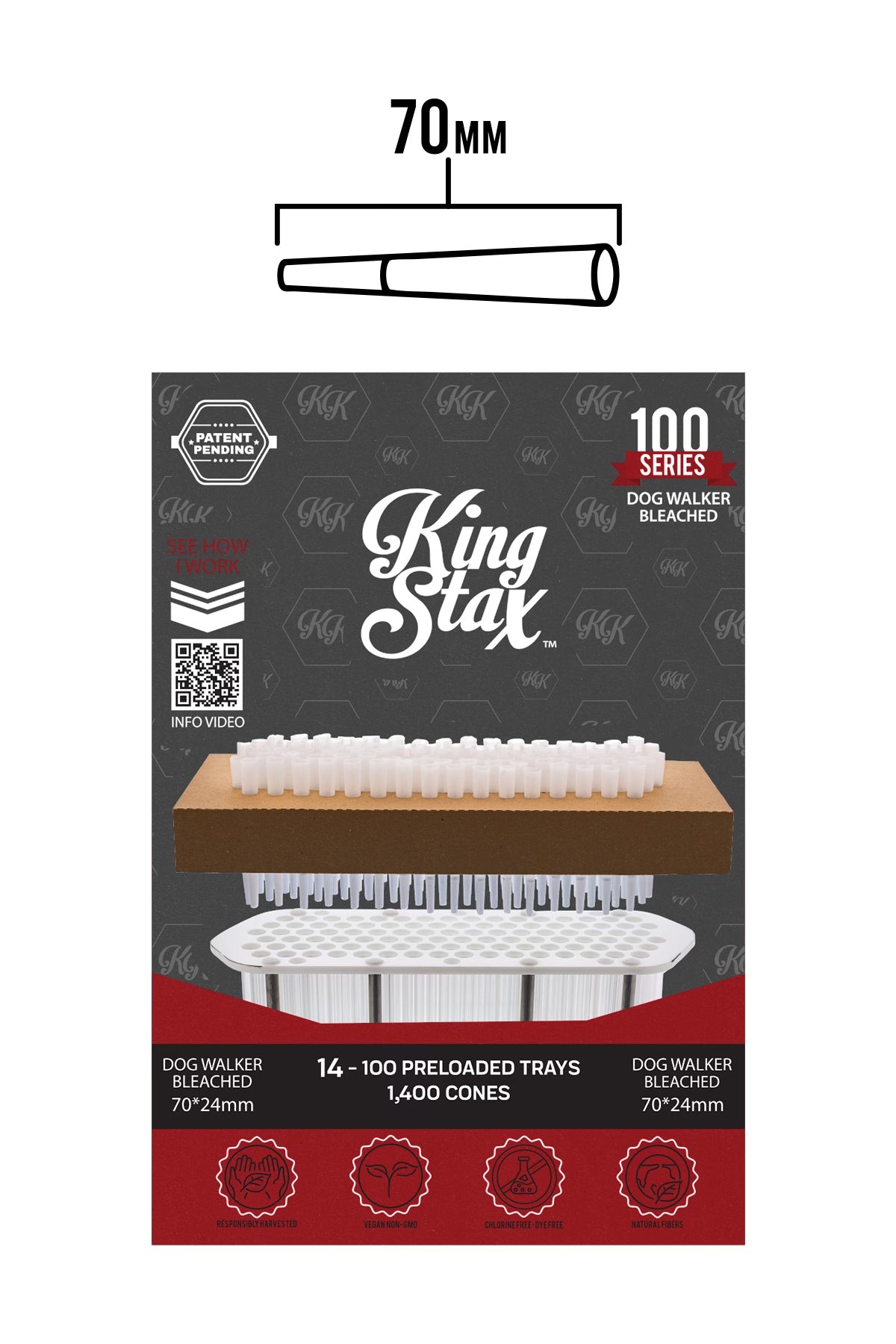 King Stax 100 Series – 70MM Cones (Bleached) – 1,400 Cones/box