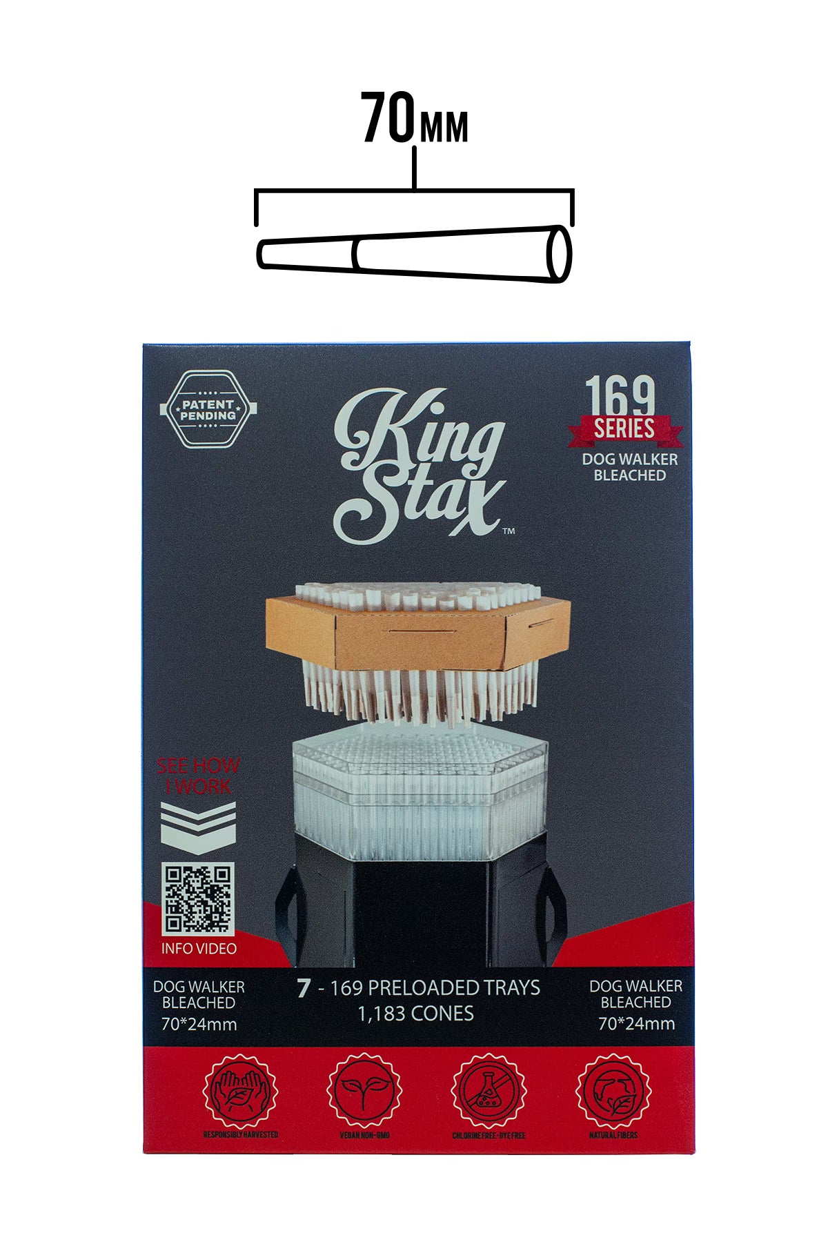 King Stax 169 Series – 70MM Cones (Bleached) – 1,183 Cones/box