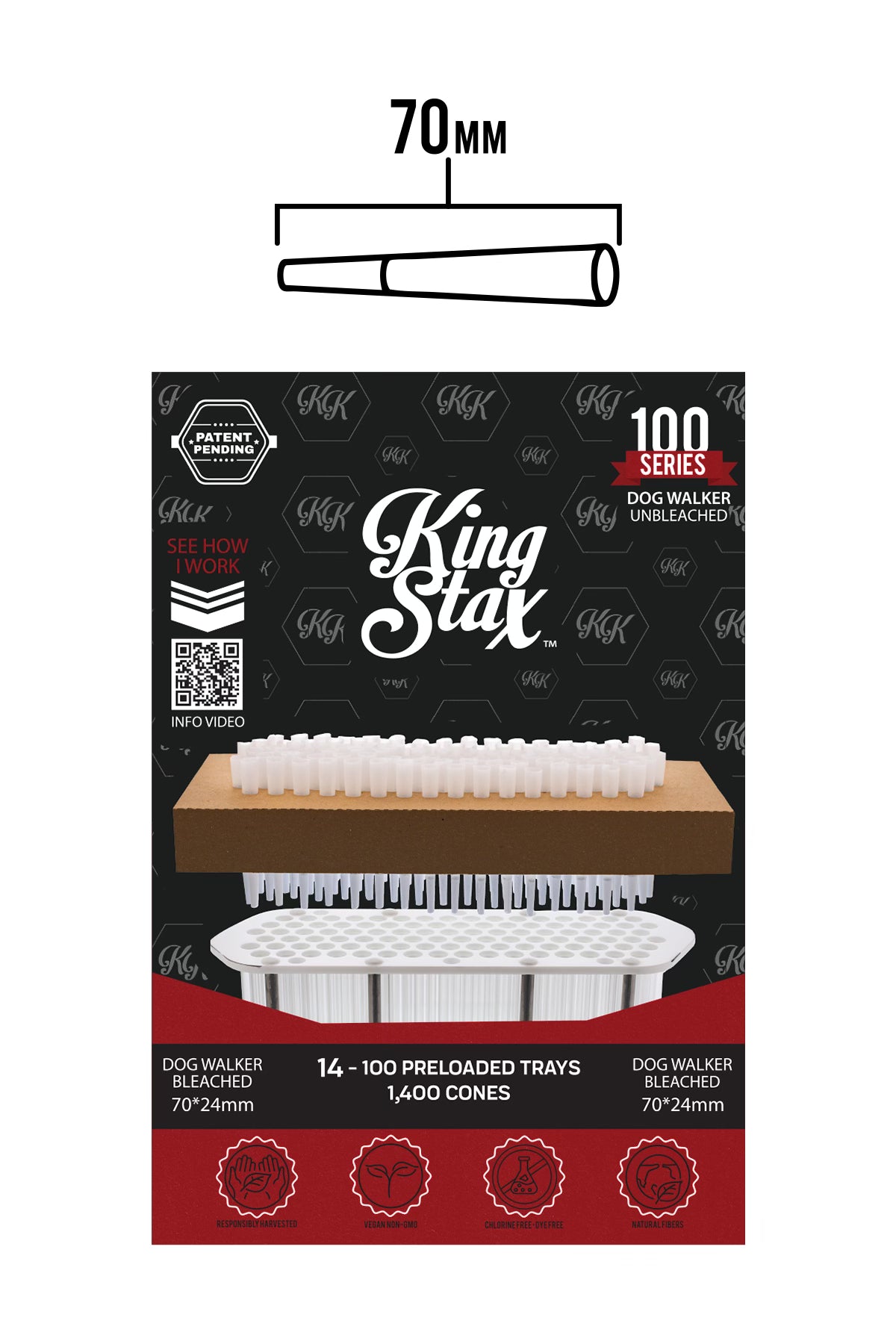 King Stax 100 Series – 70MM Cones (Unbleached) – 1,400 Cones/box
