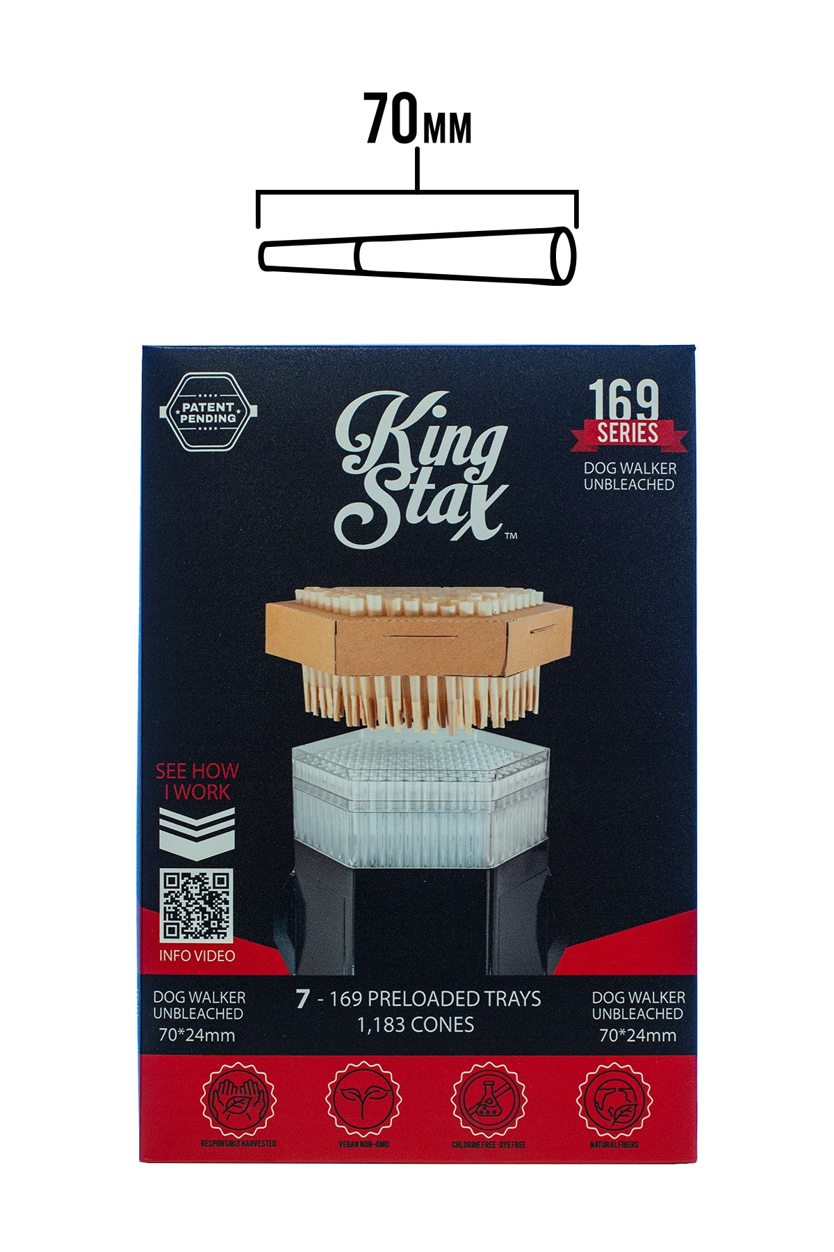 King Stax 169 Series – 70MM Cones (Unbleached) – 1,183 Cones/box