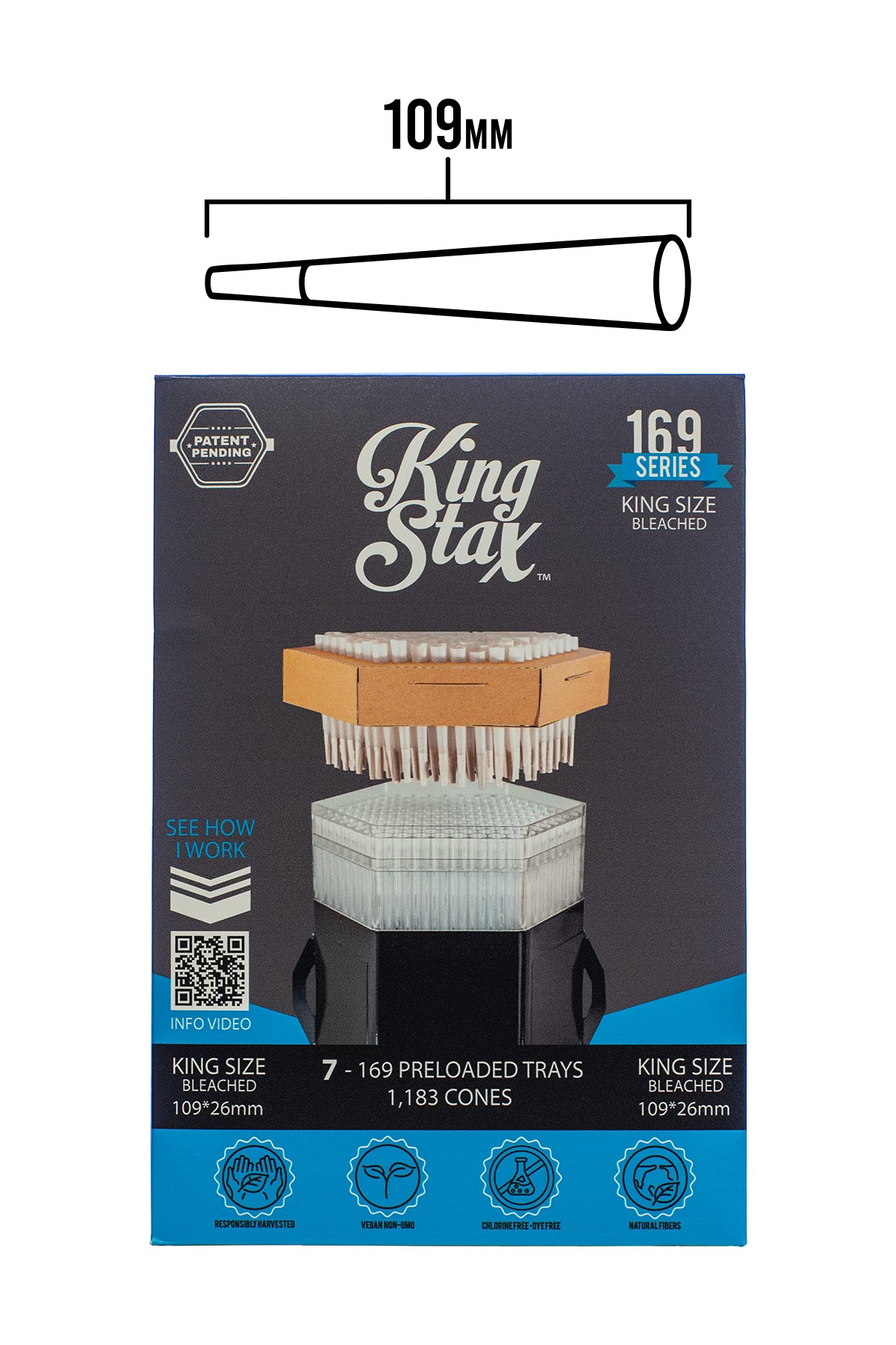 King Stax 169 Series – 109MM Cones (Bleached) – 1,183 Cones/box