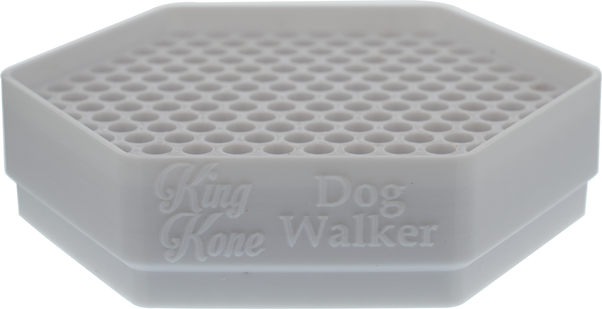 Elevated Front View. Shows the top hole layout and front “Dog Walker” label.